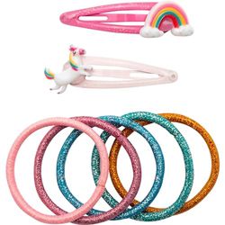 GRUSS & CO Set di accessori per capelli con motivo "unicorno", set regalo con 2 fermagli per capelli con glitter e 5 elastici per capelli, regalo di compleanno per bambini, borsa per la scuola,