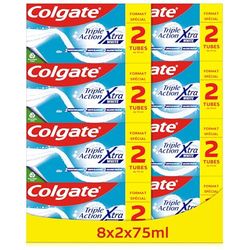 COLGATE dentifrice Triple Action Xtra White | dentifrice au fluor | dentifrice protection contre les caries | dentifrice blancheur | rafraîchit l’haleine | pour toute la famille -8 pack de 2 tubes de x75mL