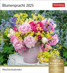 Blumenpracht Postkartenkalender 2025 - Wochenkalender mit 53 Postkarten: Kalender mit 53 traumhaften Fotos von Blumensträußen und Blüten. Blumen-Kalender 2025 mit Postkarten