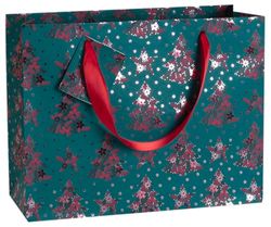 Clairefontaine 212904Cpack - Un lot de 5 Sacs Cadeaux Premium- Format Shopping - 32x13x24,5 cm - 210g - Motif : sapins sombres fond vert - Emballage Cadeaux, idéal pour : Jeux Société, Puzzles