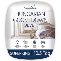 Snuggledown Ungersk gåsdun super king-täcke – 10,5 Tog året runt premiumtäcke perfekt för sommar och vinter – mjukt jacquard-bomullsskydd, allergivänligt, maskintvättbart, storlek (260 cm x 220 cm)