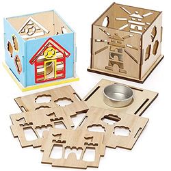 Baker Ross FE344 Seaside Wooden Model Kit - Pack of 3, Tealight Holder to Decorate and Display, Ideal Childrens Arts and Crafts Project