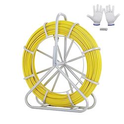 VEVOR glasvezelkabelwiel Ø7,9 mm x 150 m glasvezelstang incl. stalen spoel Handschoenen Remhendel Metalen trekkoppen Visband -40℃ tot +80℃ Terugtrekhulp Terugtrekspiraal