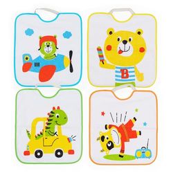 Ti TIN | 4-pack vattentäta babymattor, 32 x 36 cm | Haklapp med elastisk stängning för spädbarn och barn från 1 år, 90% bomull – 10% polyester, olika djurmotiv i olika färger, Tryckt 3, 32 x 36 cm.