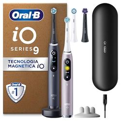 Oral-B Spazzolino Elettrico Ricaricabile iO 9 Nero e Rosa, 3 Testine di Ricambio, 1 Custodia da Viaggio Ricaricabile, Confezione Doppia, 2 Spazzolini