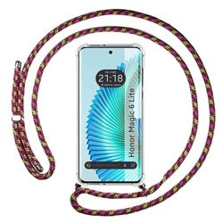 Transparent hängande fodral för Huawei Honor Magic 6 Lite 5G med dragsko rosa/guld