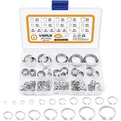 VIGRUE Surtido de anillos de retención de 288 piezas, 18 tamaños, acero inoxidable, E-Clip externo, anillos de sujeción externos, hebillas divididas, arandelas, M4-M26 con caja de plástico