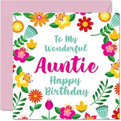 Leuke verjaardagskaarten voor tante - prachtige vrouw - schattige gelukkige verjaardagskaart voor tante van neefnicht, tante speciale verjaardagscadeaus, 145mm x 145mm bloemen wenskaarten cadeau voor tante