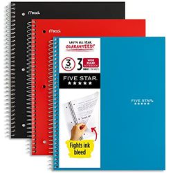 Five Star Spiraal Notebook, 3 onderwerp, breed gelijnd, 8 "x 10-1/2", 3 Pack (930081)