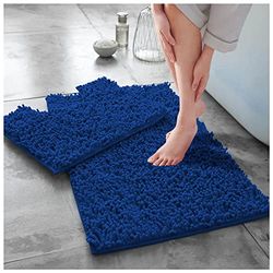GC GAVENO CAVAILIA 2 Piece Bath Mat Non Slip, Washable Mats For Bathroom, Highly Water Absorbent Toilet Rug, Royal Blue-Bath Sets (678434)