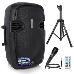 Pyle Système d'enceintes de sonorisation Portable sans Fil - 1500 W Haute Puissance Compatible Bluetooth Paire Active et Passive Haut-parleurs DJ extérieurs avec Caisson de Basses - EUPPHP155ST