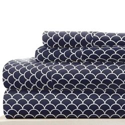 Linen Market Padrão LM 4 peças conjunto de lençóis, microfibra, vieiras azul-marinho, casamento