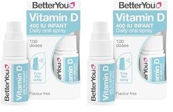 BetterYou Vitamin D 400 IU Infant Daily Oral Spray, Pill-Free Vitamin D3 Supplement for Children Under 3 Years, Pure and Gentle Formula, 3-Month Supply, Made in The UK, Flavour Free (Pack of 2)