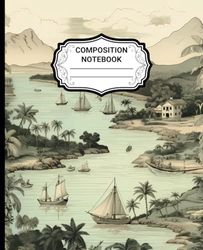 Composition Notebook College-Ruled Caribbean Beach(R): Vintage Caribbean Beach Composition Notebook, Journal for Kids, Teens, Girls, Student and Adults (120 White Colored Pages)