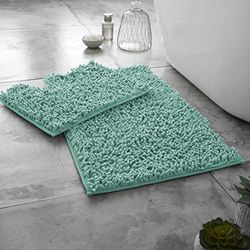 GC GAVENO CAVAILIA Lot de 2 Tapis de Bain de Luxe en Microfibre, Super Doux, antidérapant, Tapis de Contour WC Standard, Bleu Canard