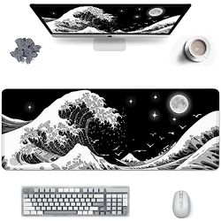 Viorichve Gaming Mouse Pad Japanese Black and White Sea Wave Large XXL Mouse Pad Extended Big Desk Mat 31.06" x 11.8" Keyboard Laptop Computer Mousepad for Home Office Gaming Work