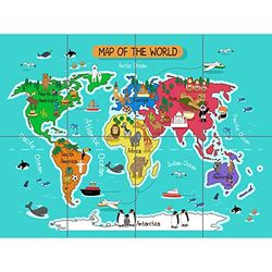 Artery8 World Map With Landmarks And Animals XL Giant Panel Poster (8 Sections)