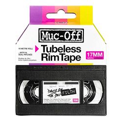 Muc-Off Tubeless Rim Tape, 17 mm - Nastro Tubeless Sensibile alla Pressione - Rotolo di Nastro per Ruote Tubeless da 10 m con 4 Pezze Riparazione Tubeless