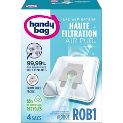 Handy Bag Sacs aspirateur ROB1 x4sacs - Compatibles iRobot avec système auto vidage - 99,99% des poussières retenues - Fermeture facile - 65% de matériaux recyclés