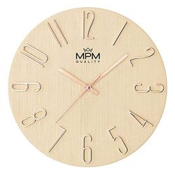 MPM Quality Orologio da parete di design, color crema/oro, datario, cifre 3D, movimento preciso al quarzo, ∅ 305 mm, decorazione moderna da parete per soggiorno, camera da letto o ufficio