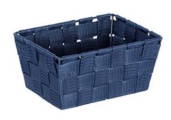 WENKO Adria Mini Dark Blue Storage Basket Rectangular Plastic Wicker Polypropylene 19 x 9 x 14 cm Dark Blue