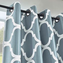 Melodieux Gordijn, Marokkaanse mode, kamerverduistering, doorvoerringen, voor woonkamer, 132 bij 160 cm, stoffig groenblauw (1 paneel)