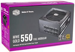 Cooler Master MWE 550 Gold PSU (UK Plug) - fully modular 80 PLUS Gold 550W Power Supply Unit, Flat Black Cabling, 120mm LDB Silencio Fan, Advanced Circuitry - 5 Year Warranty