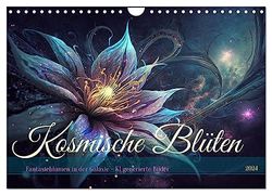 Kosmische Blüten (Wandkalender 2024 DIN A4 quer), CALVENDO Monatskalender: Fantasievolle Blumen im Zauber der Galaxie - KI generierte Bilder