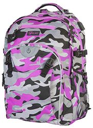 Wheel-Bee Generation Z Schoolrugzak, led-licht voor veiligheid en zichtbaarheid, trendy rugzak, USB-poort, hoofdtelefoonuitgang, veel vakken, Generatie Z - Design: Camouflage Roze, 46x32x20 cm,