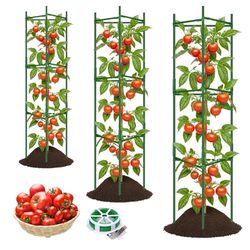TOCCYARD Lot de 3 Cages à tomates pour Support de Plantes de Jardin, jusqu'à 122 cm, piquets de Jardin assemblés, Treillis de Plantes avec Attache torsadée de 20 m, Convient aux Plantes grimpantes