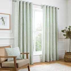 Curtina - Saliegroen bloemen en vogel geweven gordijnen 168 x 229 cm - Vintage groene bloemen ooggordijnen - traditionele gordijnen en gordijnen voor woonkamer en slaapkamer - Jacquard thermische