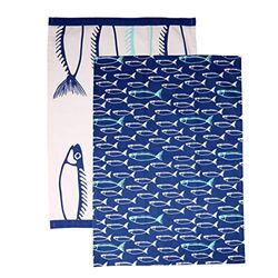 Dexam Fish Set of 2 Tea Towels - Marine Blue