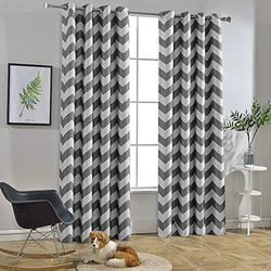 Melodieux Chevron Rideaux occultants œillets en Haut, Polyester & Polyester mélangé, Gris, 52x63 inch