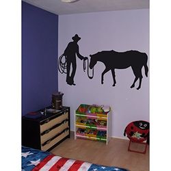 Tatoutex Stickers Cow Boy et Cheval - Bleu Clair, L 50cm x H 30cm