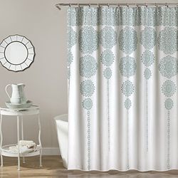 Lush Decor Stripe Medallion Shower Curtain-Fabric Mandala Bohemian Damask Print Design, 72" x 72", Blue