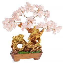 lachineuse feng Shui Tree, Stone, Doré Et Rose Dominant, 17x15x10cm