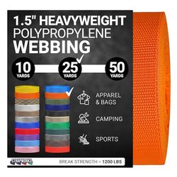 Strapworks Zwaargewicht polypropyleen singels - Heavy Duty Poly Omsnoering voor Outdoor DIY Gear Reparatie, 1,5 Inch x 25 Yards, Oranje