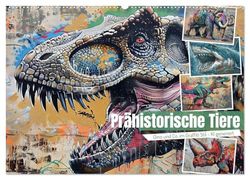 Prähistorische Tiere (Wandkalender 2026 DIN A2 quer), CALVENDO Monatskalender: Ausgestorbene Tierarten im coolen Graffiti Stil - KI generiert