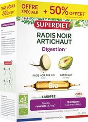 SUPERDIET - RADIS NOIR - ARTICHAUT BIO - Transit & Digestion Facile - Fabrication France - Format économique - 30 ampoules de 10ml