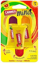 Carmex Bálsamo Labial SPF15, Triplo Minis (Cereza, Piña y Fresa) 5gx3. Hidratan, protegen, reparan, calman y suavizan los labios.
