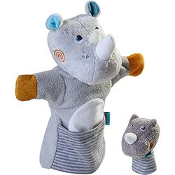 HABA 305755 Hand Puppet Rhino with Baby, Hand Puppet from 1.5 Years