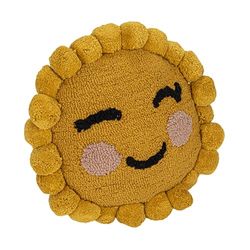 Creative Co-op, Almohada de algodón con Forma de Sol con Ribete de pompón, Color Amarillo y Rosa