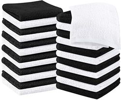Utopia Towels -Set de Gants de Toilette (Lot de 24 - Noir, Blanc) -100% Coton filé à l'anneau, Serviettes de Toilette 30 x 30 CM, Debarbouillette très absorbants-Petite Serviettes