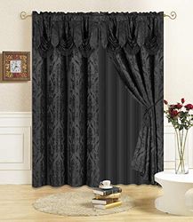 All American Collection Ensemble de 4 pièces avec cantonnière attachée et Voile avec 2 embrasses incluses (160 cm de Long, Noir)