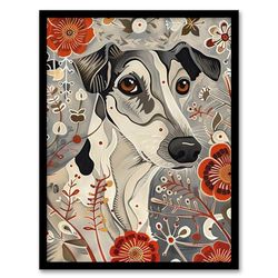 Artery8 Dog Lover Jack Russell Terrier Pet in Wildflowers Living Room Artwork Framed Wall Art Print A4