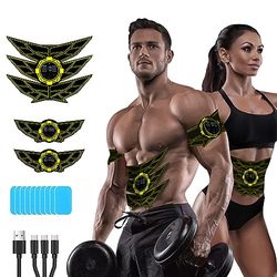SEVEKO Elettrostimolatore Muscolare Addominali, Elettrostimolatore per Addominali, Elettrostimolatore per Un Allenamento a Tutto Corpo, 8 modalità e 15 Intensità, 10 Ricambi di Idrogel （Giallo）