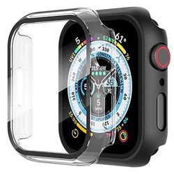 Diruite 2 Stuks Case voor Apple Watch 6/5/4/SE 2/SE 44mm Gehard Glas Bescherm Screen Protector,HD Allround Bescherming Hoesje Hardheid PC Cover,Zwart&Transparant,44mm