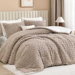 Andency Parure de lit Duveteuse 3 pièces en Polaire Sherpa, Super Douce et Chaude pour l'hiver, Jacquard de Style bohème épais et Pelucheux (1 Couette à Poils Longs, 2 taies d'oreiller)