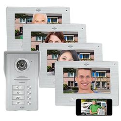 ELRO DV477IP4 Wifi IP Video Deur Intercom - 4 Appartementen - met 4x 7 inch kleurenscherm - Kleur Nachtzicht - Bekijken en communiceren via App, Zilver