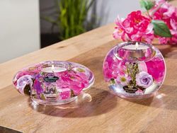 Pack of 6 Dreamlight, Tealight Candle Holder, Mercury, Floral Design, Glass, Pink, PU 6, H. 7 cm, D. 9 cm
